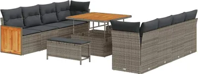 Image de Ensemble de canapés de jardin vidaXL avec coussins, gris, 231 x 224 x 85 cm, en polyrotin