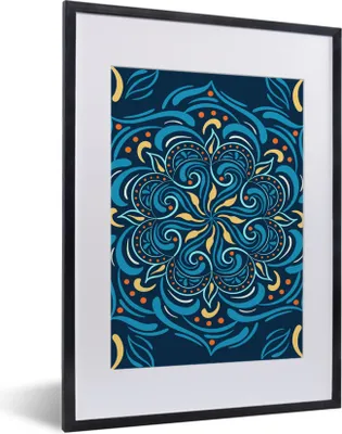 Produktbild von MuchoWow® MuchoWow® Gerahmtes Poster Blume - Gelb - Blau - Muster 30x40 cm - Poster mit zchwarzem Bilderrahmen - Wandposter Schlafzimmer