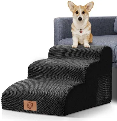Immagine prodotto di Rampetta portatile a 3 gradini per cani di piccola taglia, alta 40 cm, antiscivolo, con rivestimento lavabile