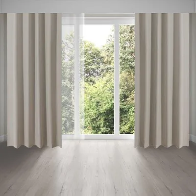 Imagen del producto de Juego de 2 cortinas opacas Unyqoos®, 140 x 250 cm cada una, 100% poliéster, color crema/beige, con cinta para arrugas, anillas y ganchos