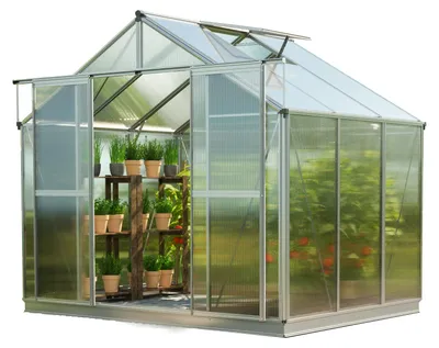 Produktbild von GFP Gewächshaus Topas 3 aus Alu 225x195 cm ca. 6 mm Doppelstegplatten mit Fundamentrahmen, automatischer Fensteröffner