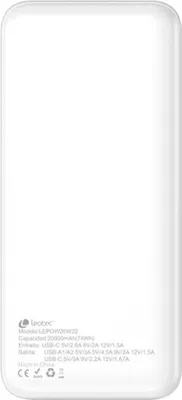 Produktbild von Leotec LEPOW20W22W, 20000 mAh, Lithium Polymer (LiPo), Power Delivery 3.0, Quick Charge 3.0, Weiß