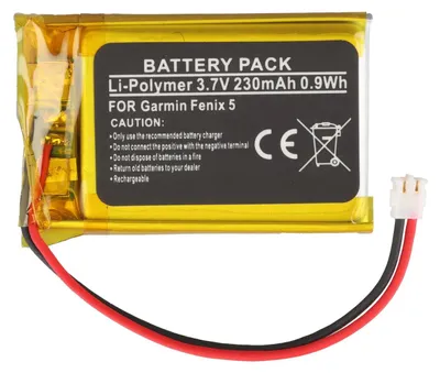 Produktbild von Akku passend für Garmin Fenix 5, Li-Polymer, 3,7V, 230mAh, 0,9Wh, Garmin 361-00097-00, 361-00098-00