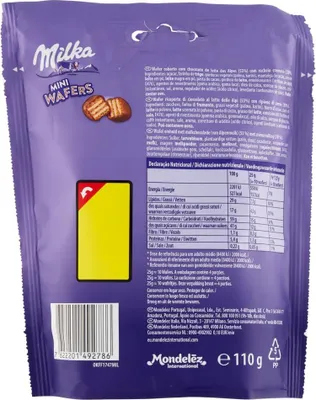 Produktbild von Milka Mini Wafers,Wafer ricoperto di cioccolato al latte delle Alpi Waffel umhüllt von Alpenmilchschokolade 4x110gr + Italian Gourmet polpa 400g