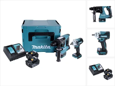 Produktbild von Makita DLX 2372 TJ Akku Combo Kit DHR 242 Akku Bohrhammer + DTW 300 Akku Schlagschrauber + 2x Akku 5,0 Ah + Ladegerät + Makpac