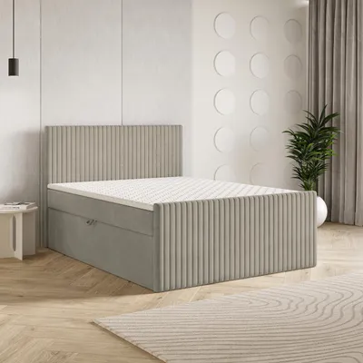 Produktbild von Masseno Boxspringbett TERVAN 180x200 cm Komplett-Set mit Bonell Matratze und Topper, Polsterbett mit Bettkästen -Beige, PAROS 02