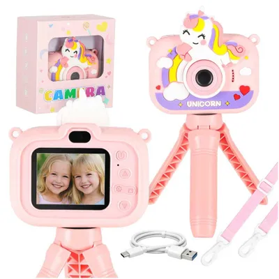 Obrázek produktu pro Dětský digitální fotoaparát, jednorožec, stativ, duální objektiv 1080P