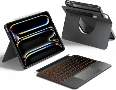Image de Clavier pour iPad Pro 11 M4 2024 étui rotatif magnétique QWERTY noir
