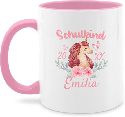 Produktbild von Kaffeetasse 325 ml - Einschulung - Einhorn für Schulanfänger - Rosa - personalisierte Geschenke für Mädchen