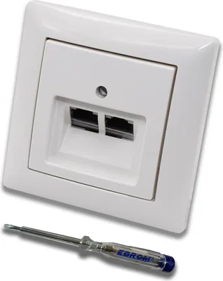 Produktbild von Busch Jäger, Rutenbeck Unterputz Netzwerkdose Ethernet 10 Gigabit/S (10GbE) KAT6A 6A - 2xRJ45 Anschluss in BalanceSi alpinweiß Rahmen und UAE Abdeckung inkl. EBROM Phasenprüfer zur Montage des Geräts