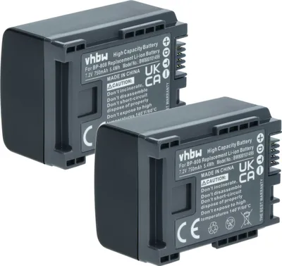Produktbild von vhbw 2x Akku Ersatz für Canon 2740B002, BP-808 für Videokamera Camcorder (750 mAh, 7,2 V, Li-Ion) + Infochip
