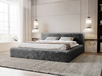 Obrázek produktu pro Čalouněná postel GRAINGOLD 160x200 cm Enjoy - postel do ložnice se zásuvkou a roštem - látka s umělou kožešinou - šedá (Lapit 16)