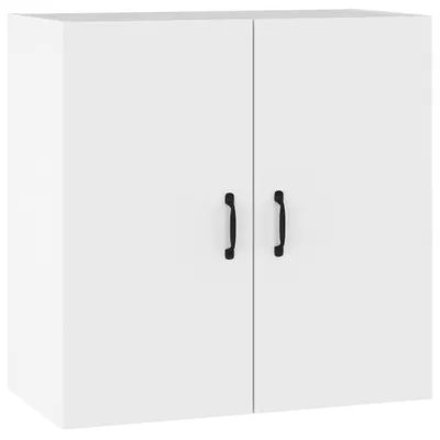 A white cabinet with two black handles.