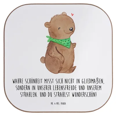 Produktbild von Mr. & Mrs. Panda Tassen Untersetzer Bär Dysmelie - Weiß - Geschenk, Tischuntersetzer, Glas, für Gläser, gläseruntersetzer, Coaster, Holzuntersetzer