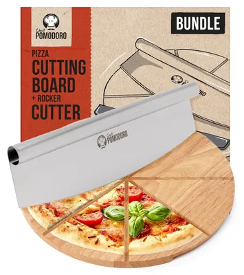 Zdjęcie produktu dla Chef Pomodoro Zestaw do krojenia pizzy 14 cali z deską drewnianą