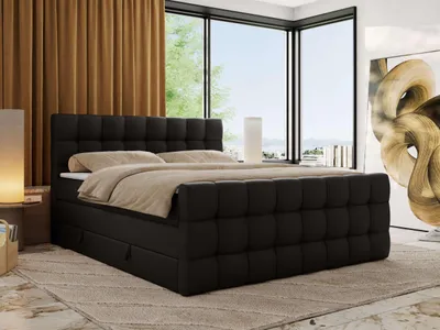 Produktbild von MKS MEBLE Boxspringbett mit Stauraum ALTIVO KING DUO 120x200 Bett mit Fußteil Multipocket-Matratze H4 Polsterbett für das Schlafzimmer - Schwarz Kunstleder