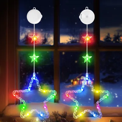 2er-Set RGB LED-Sterne Weihnachtsbeleuchtung mit Timer