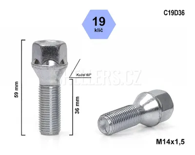 Obrázek produktu pro Kolový šroub M14x1,5x36 kužel, klíč 19, C19D36, výška 59 mm