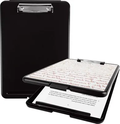 Produktbild von Famanu Klemmbrett A4 35 x 24 x 33 cm - Set von 2 - Schwarzes Kunststoff-Klemmbrett mit Deckel