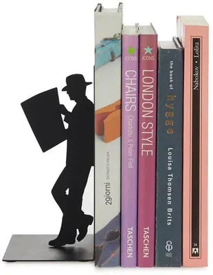 Image de Support de livres en métal Unyqoos® : 17 x 10 x 8 cm. Design unique, support de livres stable pour un rangement sûr sur une étagère, dans un salon ou un bureau