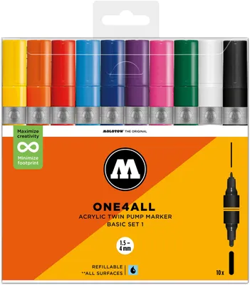 Productafbeelding van Akrylpennen MOLOTOW One4All Twin, basisset met 10 stuks