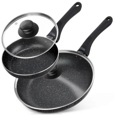 Produktbild von Vilde | Bratpfannen 2er Set - mit Glasdeckeln - Ø 16/24 cm - Antihaftbeschichtung - Induktion - SIMPLE HOME