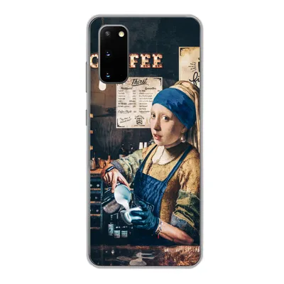 Produktbild von MuchoWow® Handyhülle Schutzhülle Hülle für Samsung Galaxy S20 Mädchen mit Perlenohrring - Cappuccino - Barista - Vermeer - Kaffee - Gemälde Silikon Softcase Handy Hülle - Bild
