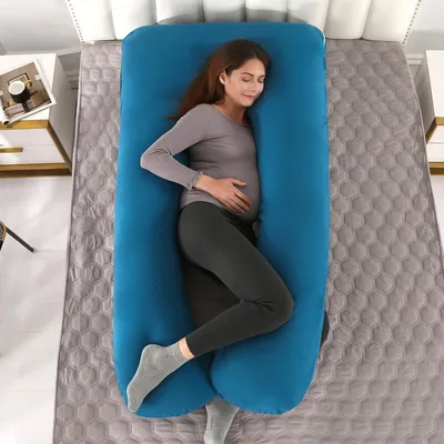 Image de Coussin d'allaitement pour femmes enceintes Coussin pour le corps en forme de U Coussin de maternité, 70 × 145 cm, bleu marine