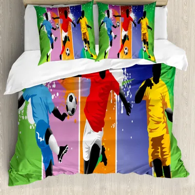 Produktbild von ABAKUHAUS Fußball Bettbezug, Fußball-Fußball-Moderne, Milbensicher Allergiker geeignet mit Kissenbezügen, 200 cm x 200 cm - 80 x 80 cm, Mehrfarbig
