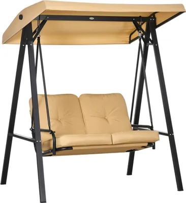 Produktbild von Outsuuny Hollywoodschaukel 3-Sitzer Gartenschaukel mit verstellbarem Sonnendach, Schaukelbank belast bis 220kg, Gartenliege für Garten, Terrasse, 138 x 106 x 174 cm, Beige