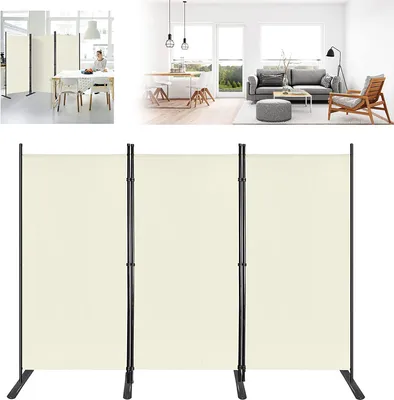 Zdjęcie produktu dla YARDIN 275 x 180 cm 3-częściowy składany parawan do dzielenia pokoju, parawan do dzielenia pokoju z kołkami rozporowymi i opaskami kablowymi na balkon, ogród, patio, beżowy