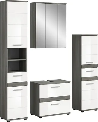 Produktbild von Badezimmer-Set >Blake< in Rauchsilber / Weiß Hochglanz - 160x191x34cm (BxHxT)