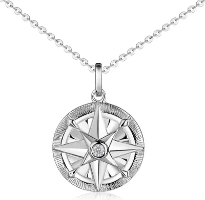 Produktbild von MATERIA by Matthias Wagner Kompass Damen Kettenanhänger 925 Silber rhodiniert mit Zirkonia wahlweise mit Kette KA-512-Silber