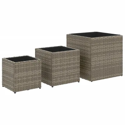 Produktbild von Pflanzkübel 3 Stk. Grau Poly Rattan