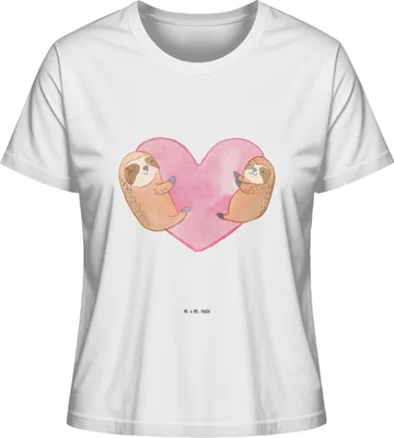 Produktbild von Mr. & Mrs. Panda Basic Shirt Damen Faultiere Herz Größe L - Weiß - Geschenk, Hochzeitstag, Freundin, Mit Spruch, für Partner, Frauen, Valentinstag, T-Shirt, Oberteil