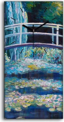 Produktbild von Wandbild Leinwand Bilder mit Uhr 30x60 Gemälde Impressionismus Brücke Blumen - schwarze Hände