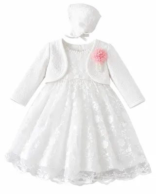 Productafbeelding van LOLIWE Doopjurk voor meisjes, lang model met bolero en hoofddoek, neutraal wit