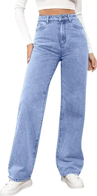 Obrázek produktu pro ASKSA dámské kalhoty džíny letní kalhoty volný střih vysoký pas lehké nákladní kalhoty boyfriend denim s kapsou (světle modrá,XL)