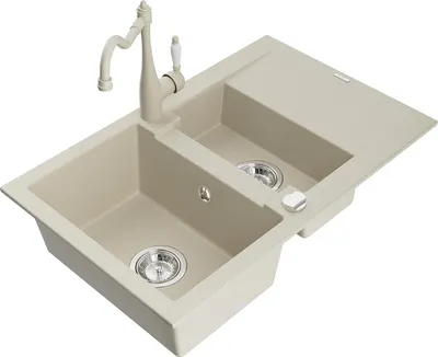 Immagine prodotto di Mexen Gaspar lavello in granito 1,5 vasche con sgocciolatoio e rubinetto da cucina Carla, beige - 6507-69-670700-69