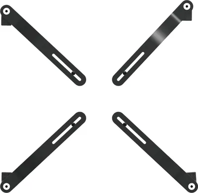 Four black monitor adapter arms arranged in a cross shape on a white background.