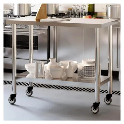 Produktbild von Küchen-Arbeitstisch mit Rollen 110x55x85 cm Edelstahl Arbeitsplatte