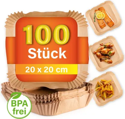 Produktbild von GOURMETmaxx Antihaftbeschichtete Backpapier-Schalen 100er Set sauberere Heißluft-Fritteuse ungebleichter Zellstoff extra hoher Rand Spritzschutz