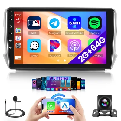 Obrázok produktu pre Autorádio s CarPlay pre modely 208/2008, rok výroby 2012-2018, s operačným systémom Android 13, 10,1-palcovým GPS a Wi-Fi