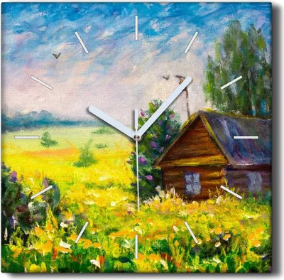 Produktbild von Coloray Hodiny Unikátní 30x30 cm  Tiché hodiny Pro obývací pokoj a kuchyň Nástěnné hodiny Plátno Černé ručičky hodin - Květiny Sky Landscape