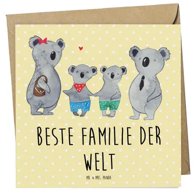 Produktbild von Mr. & Mrs. Panda Glückwunschkarte Koala Familie zwei - Gelb Pastell - Geschenk, Zusammen, faltkarte, doppelkarte, anlasskarte, Klappkarte, Grußkarte, Koalabär, Muttertag