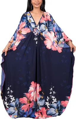 Produktbild von Langes Strandkleid für Damen mit Blumenmuster in Rosa, Einheitsgröße