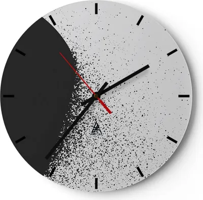 Produktbild von Wanduhr - Rund - Glasuhr - Abstraktion Schwarzweiß Geometrie - 30x30cm - Schleichendes Uhrwerk - Lautlos - zum Aufhängen bereit - Dekoration Modern - Wanddekoration aus Glas - C3AR30x30-4922