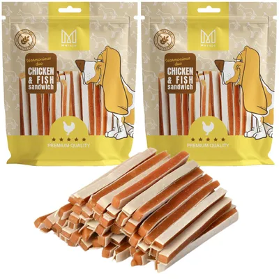 Produktbild von Hundeleckerlis - Sandwich mit Huhn und Kabeljau, gesunde Nahrungsergänzung, Leckerli, natürliche weiche Leckerlis ideal für kleine und große Tiere 1000g