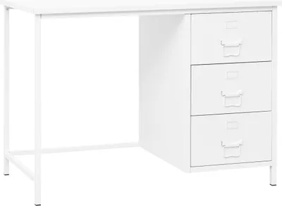Zdjęcie produktu dla Industrialne biurko z szufladami, białe, 105x52x75 cm, stal