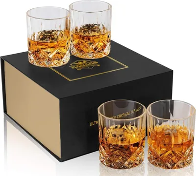 Obrázok produktu pre sada 4 pohárov na whisky krištáľové poháre 300 ml darčeky pre mužov Ideálne na narodeniny svadby Vianoce vrátane elegantnej darčekovej krabičky